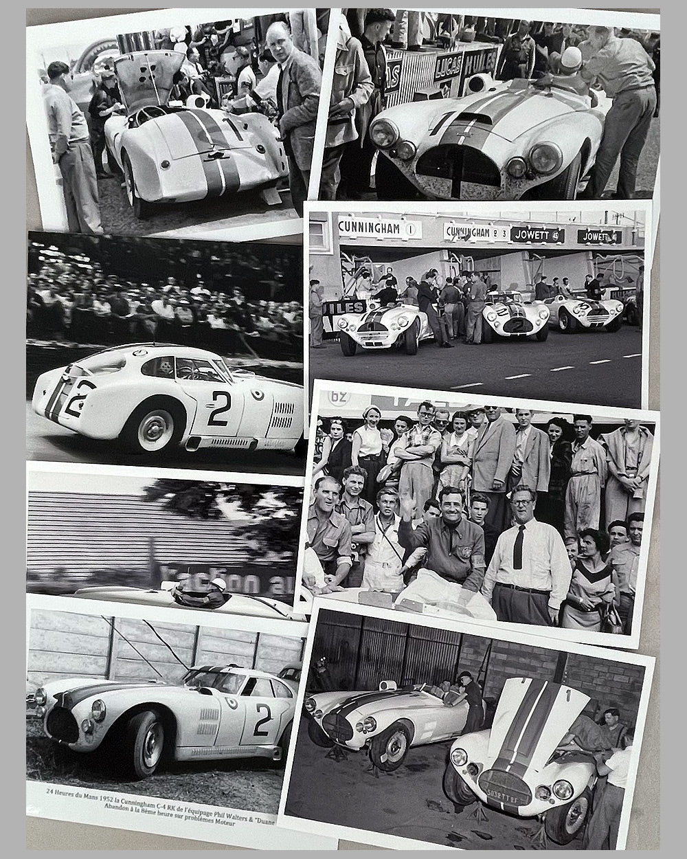 Collection of 14 b&w photographs of Cunningham cars at Le Mans in 1952 2