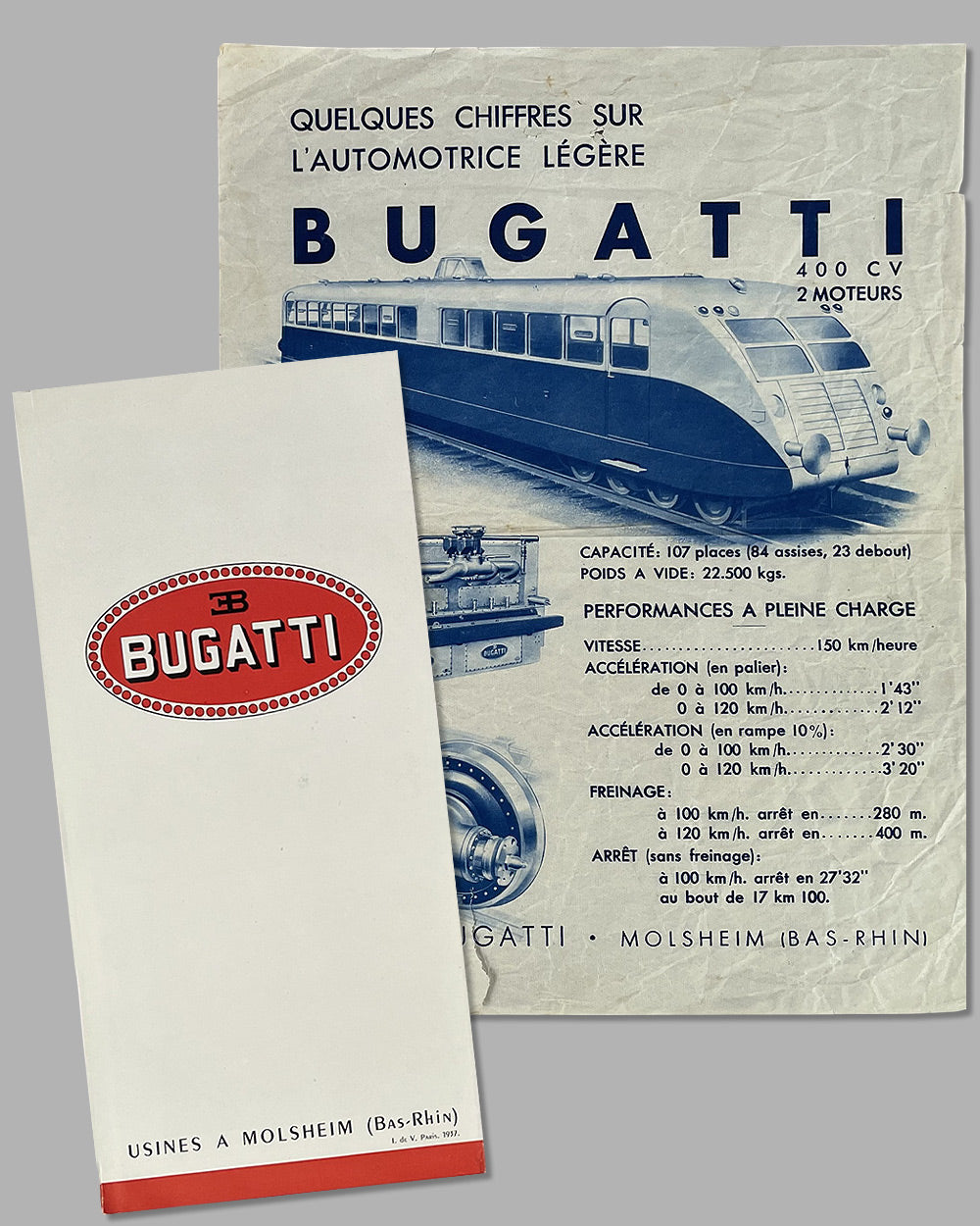 Two Bugatti publications regarding the Bugatti Royale engine, 1937, used in the Automotrice Légère