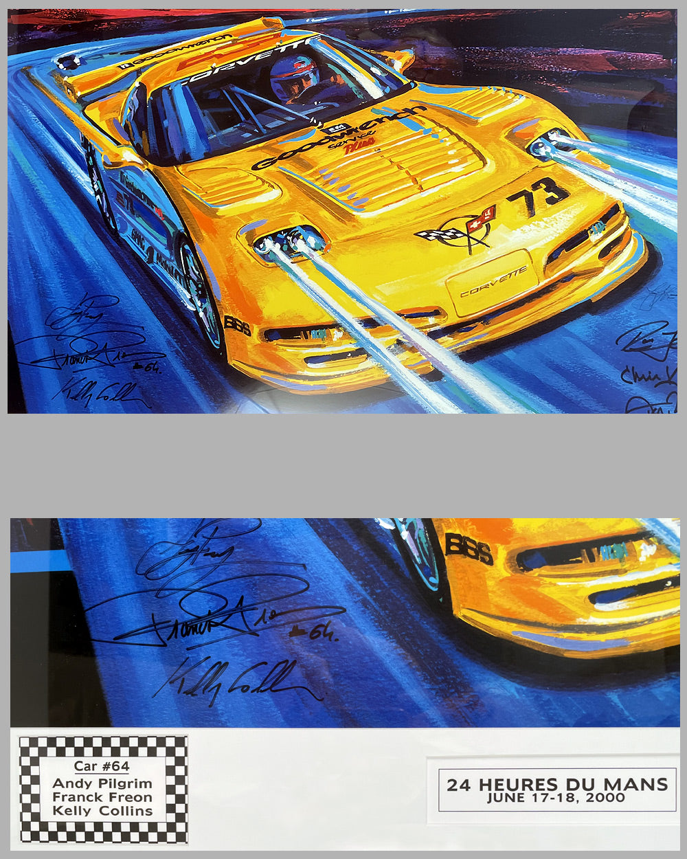 2000 24 Hours of Le Mans Corvette C5R print / poster, autographed by 6 drivers 2