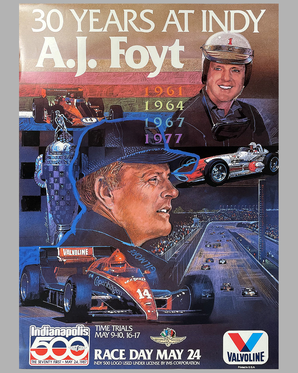 30 Years at Indy - A.J. Foyt poster celebrating his four wins at the 500