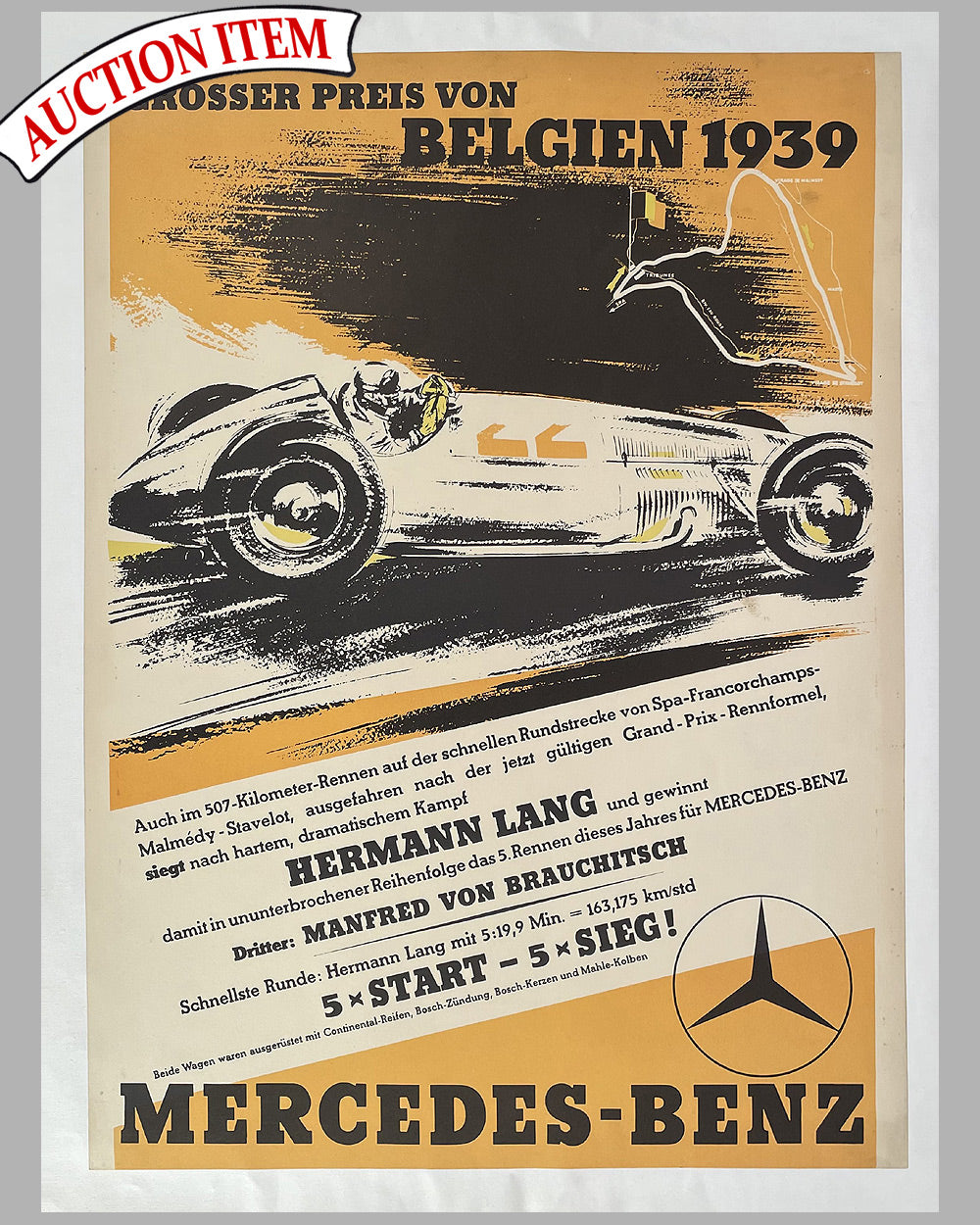 1939 Grand Prix of Belgium original Mercedes victory poster