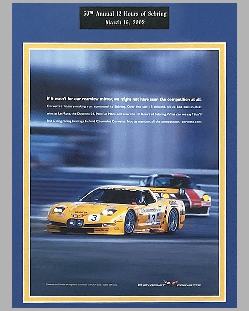 General Motors ad copy for the 2002 Corvette factory team, autographed by 3 drivers 2