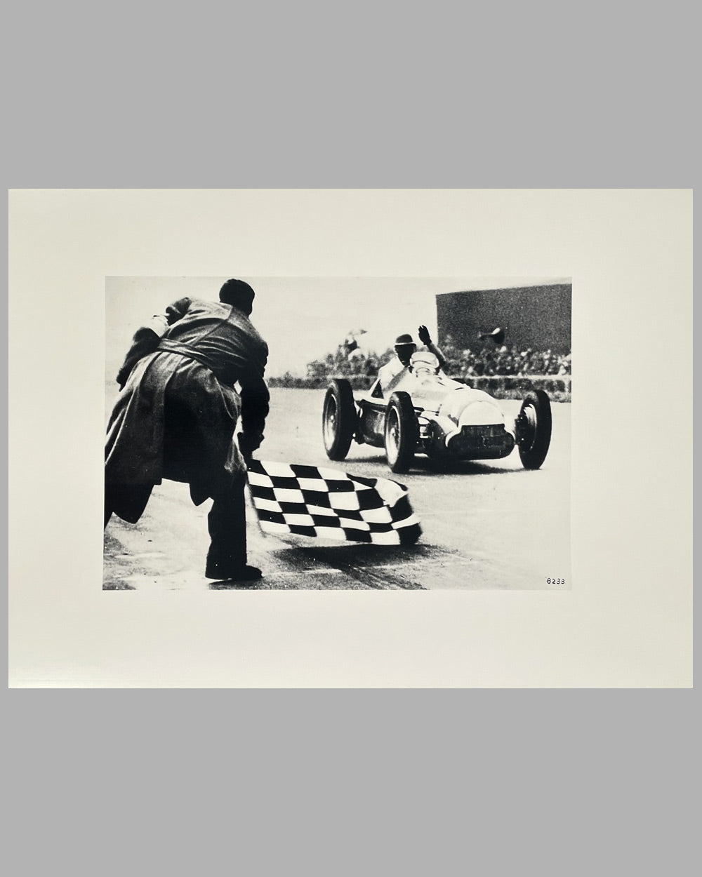 Juan Manuel Fangio b&w photo at Silverstone in 1951