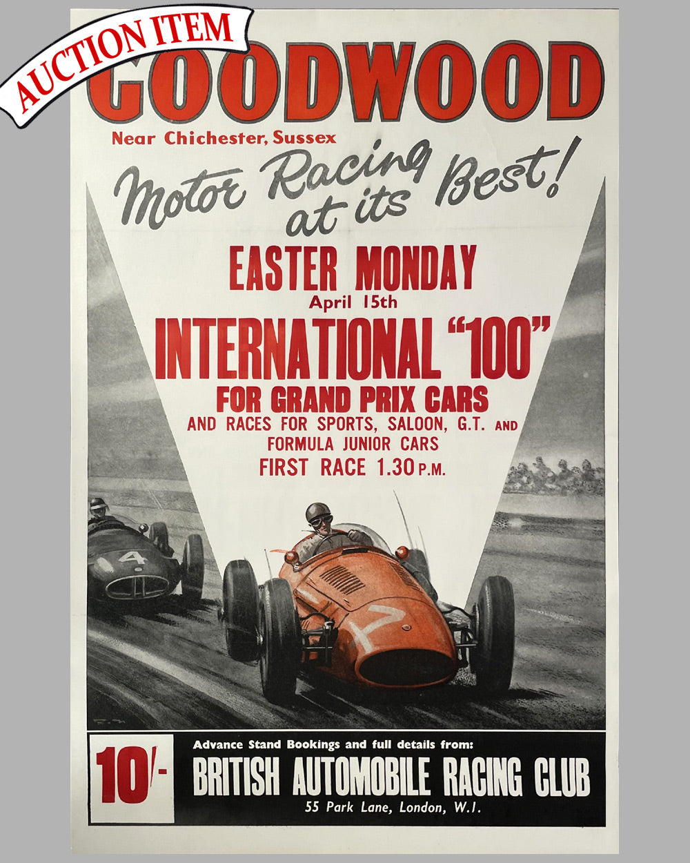 1957 Goodwood Easter Monday International “100” reproduction poster by Roy Nockolds