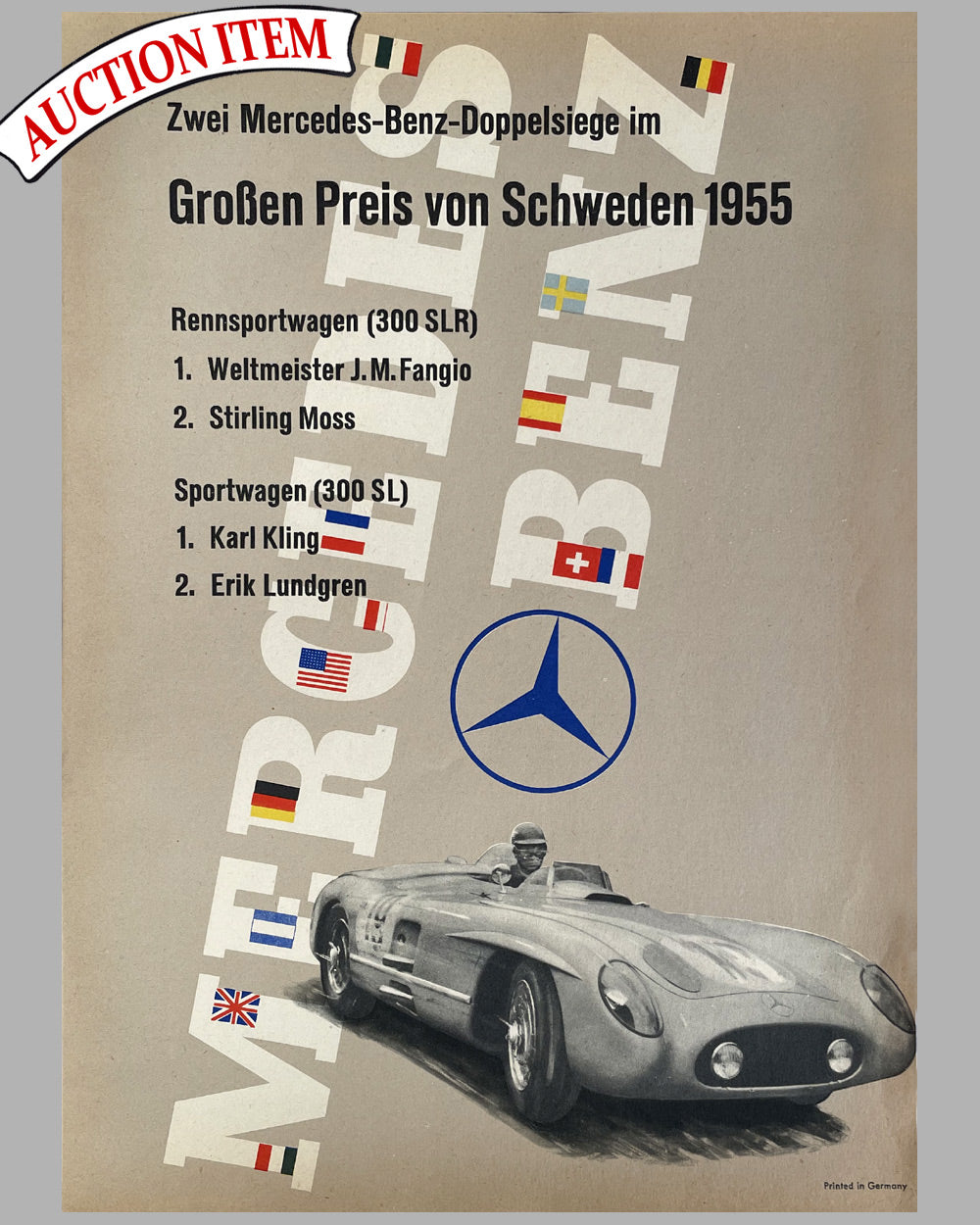 1955 Grand Prix of Sweden Mercedes poster