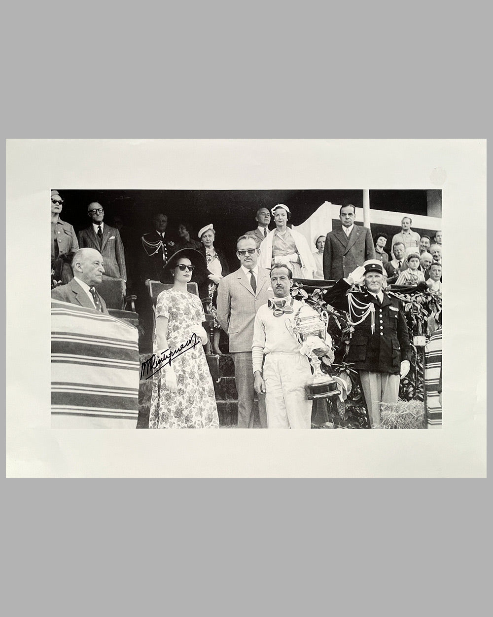 1955 Grand Prix of Monaco photographic print, hand autographed by Trintignant