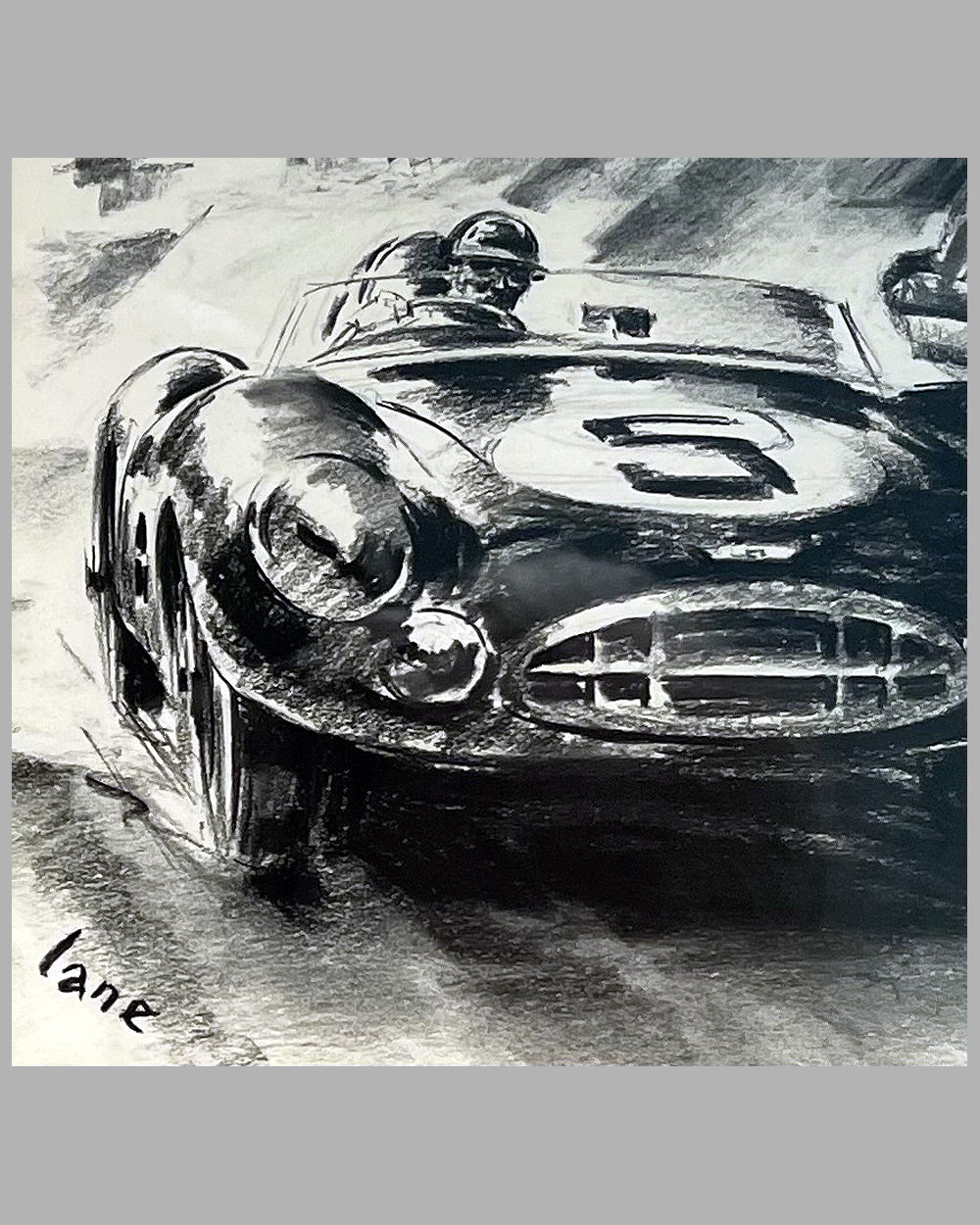24 Hours of Le Mans 1959 charcoal drawing on paper by George Lane 3