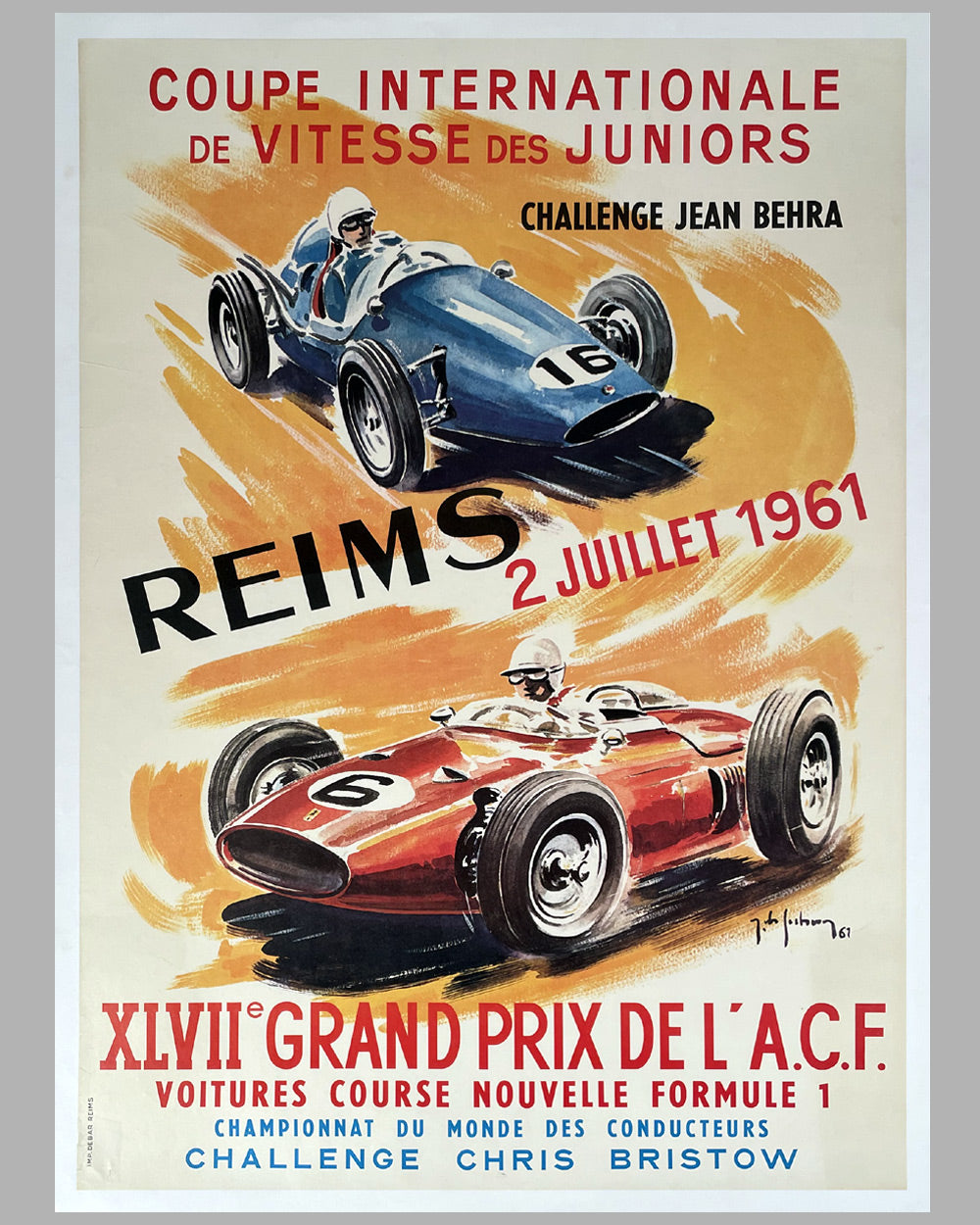 1961 Grand Prix de l’A.C.F. original poster by Jean Des Gachons