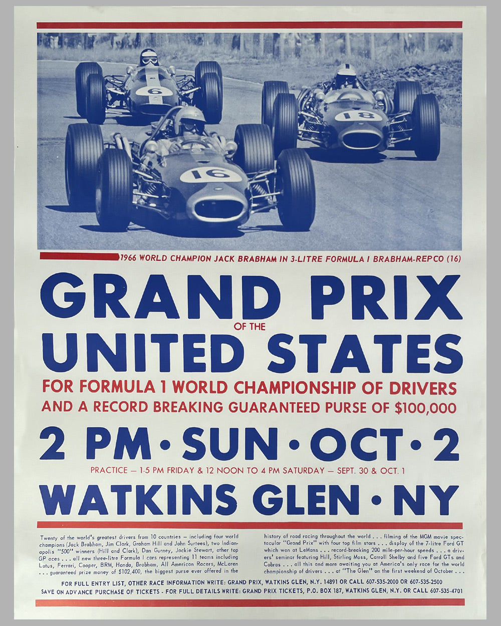 1966 U.S. Grand Prix at Watkins Glen original race poster