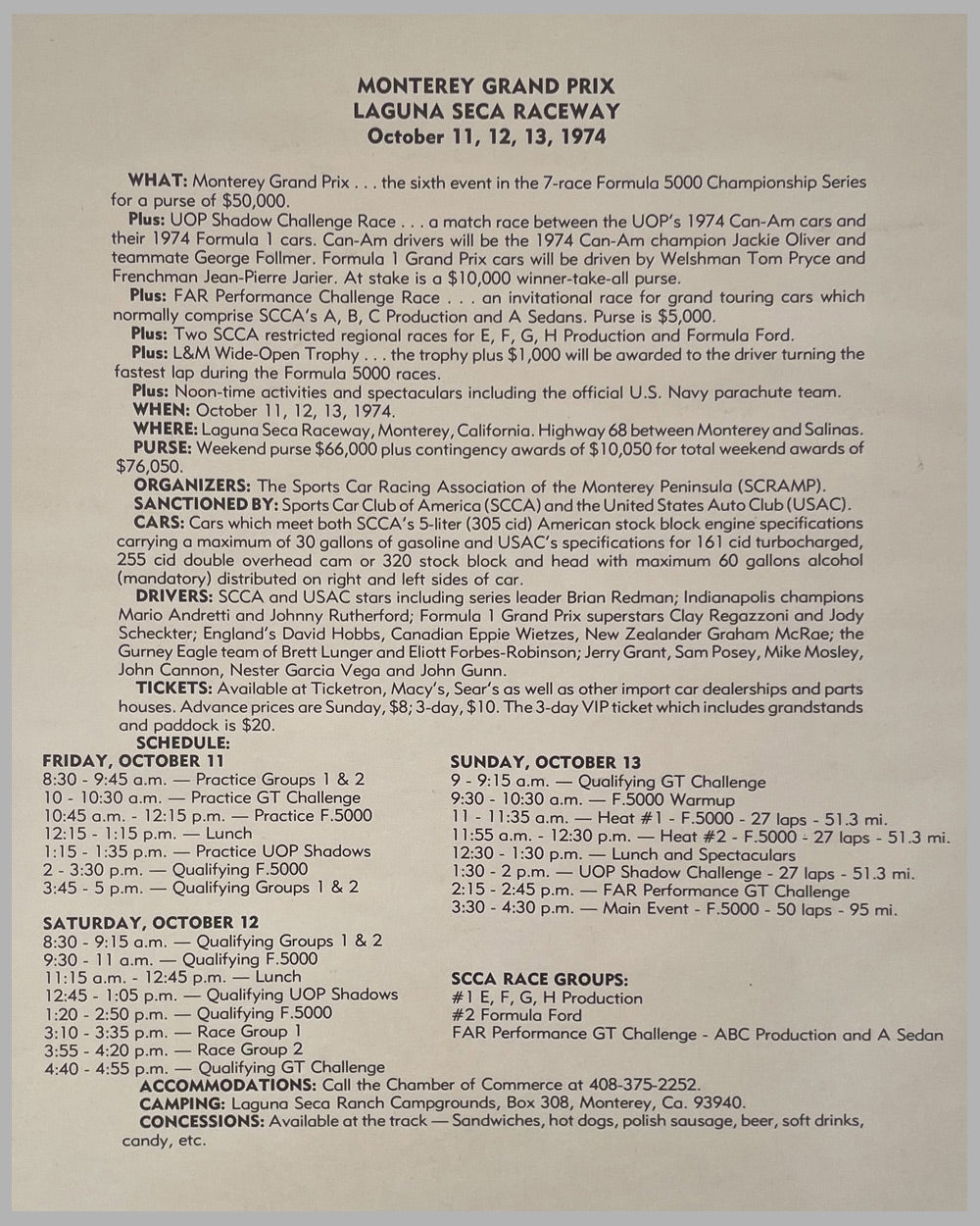 1974 Monterey Grand Prix at Laguna Seca for the Formula 5000 original poster 4