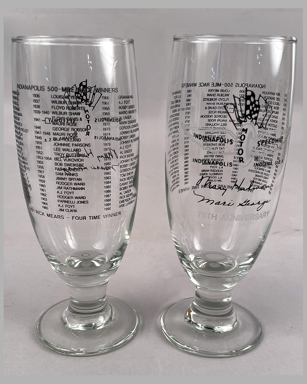 Indianapolis Motor Speedway (IMS) 75th Anniversary beer glasses 2