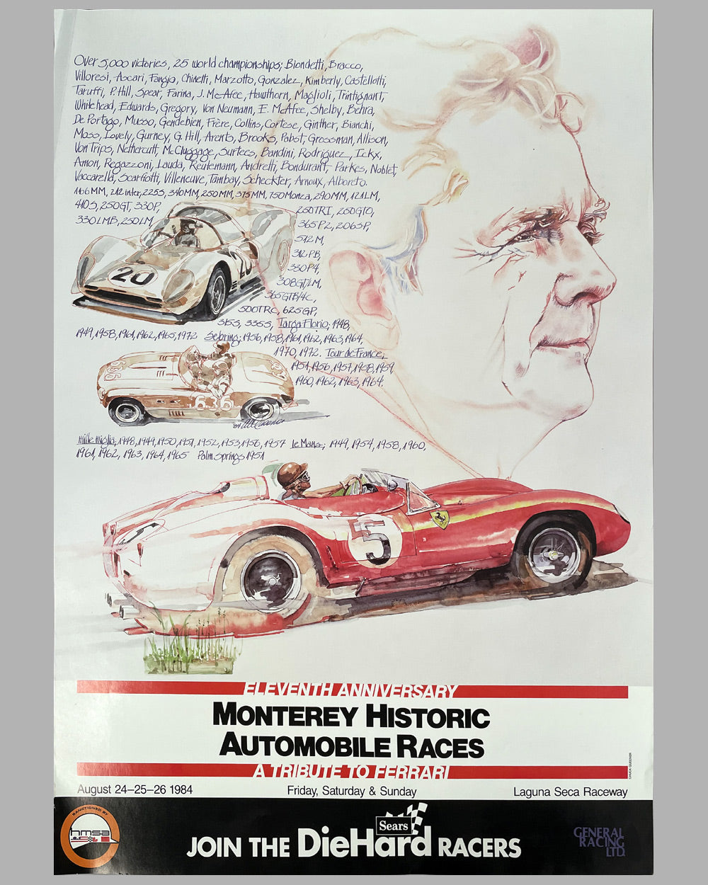 1984 Monterey Historic Automobile Races “A Tribute to Ferrari” poster by Chuck Queener