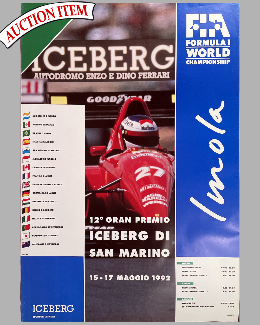 1992 Grand Prix of San Marino official poster at the Imola race track