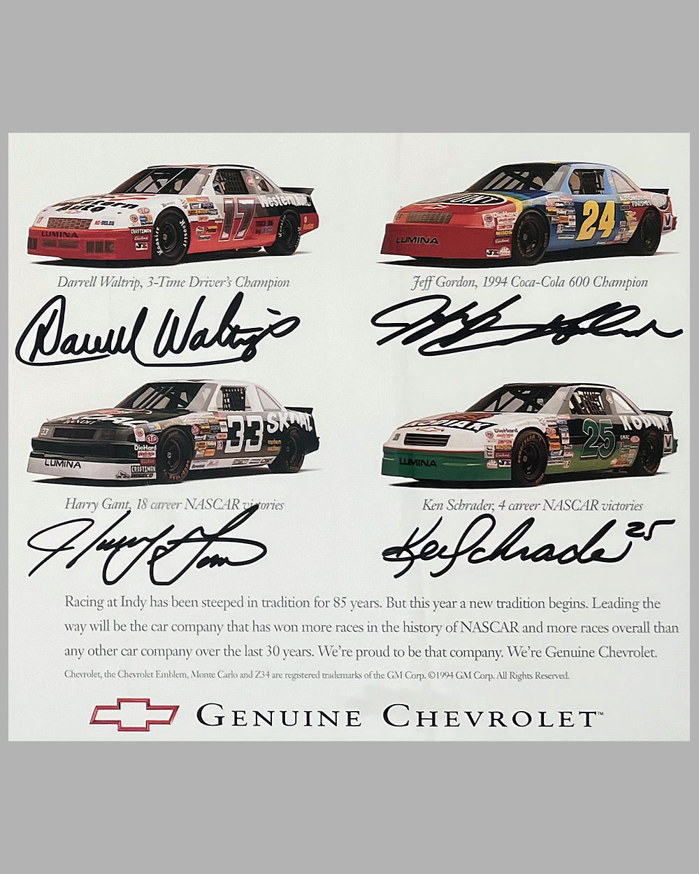 Brickyard 400 Inaugural Race ad copy, August 6, 1994, autographed by Jeff Gordon and 7 other drivers 4