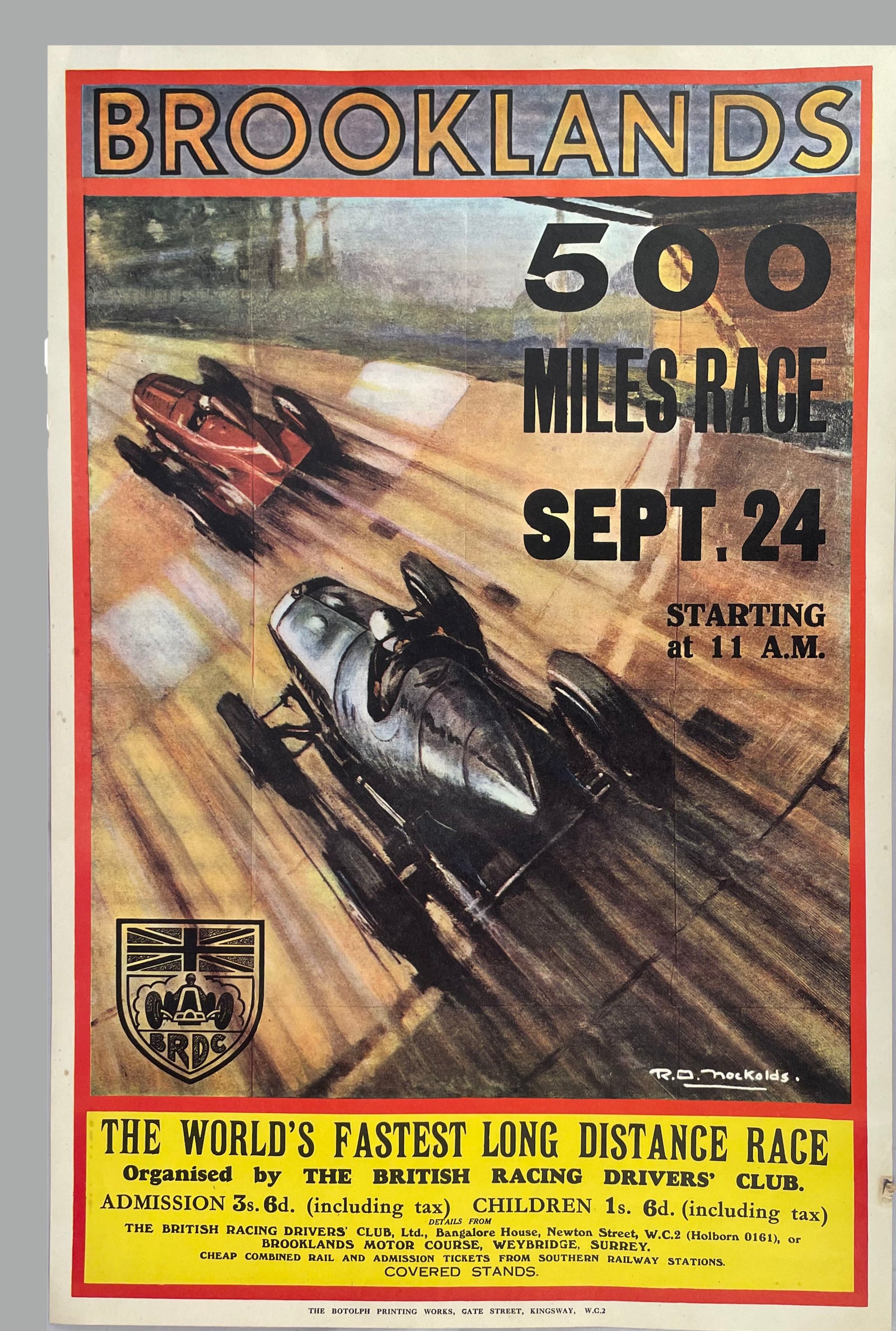 1932 Brooklands 500 older reproduction poster