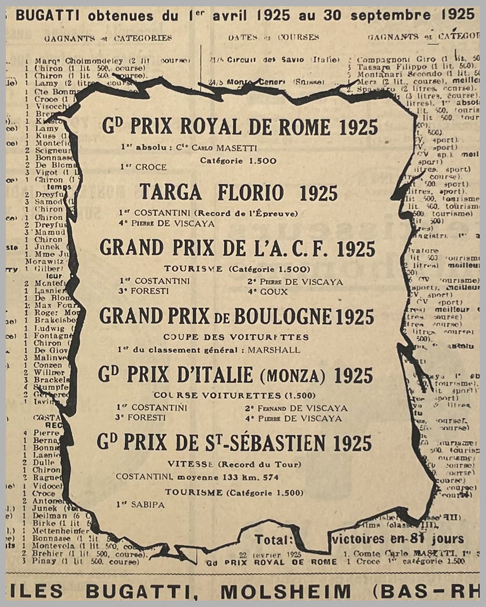 1926 Bugatti original advertisement that appeared in La Vie Automobile Magazine 2