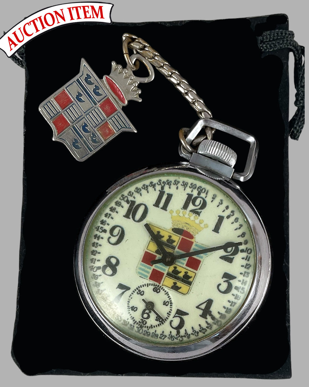 Vintage Cadillac pocket watch by Ingraham Co. in Bristol, CT.