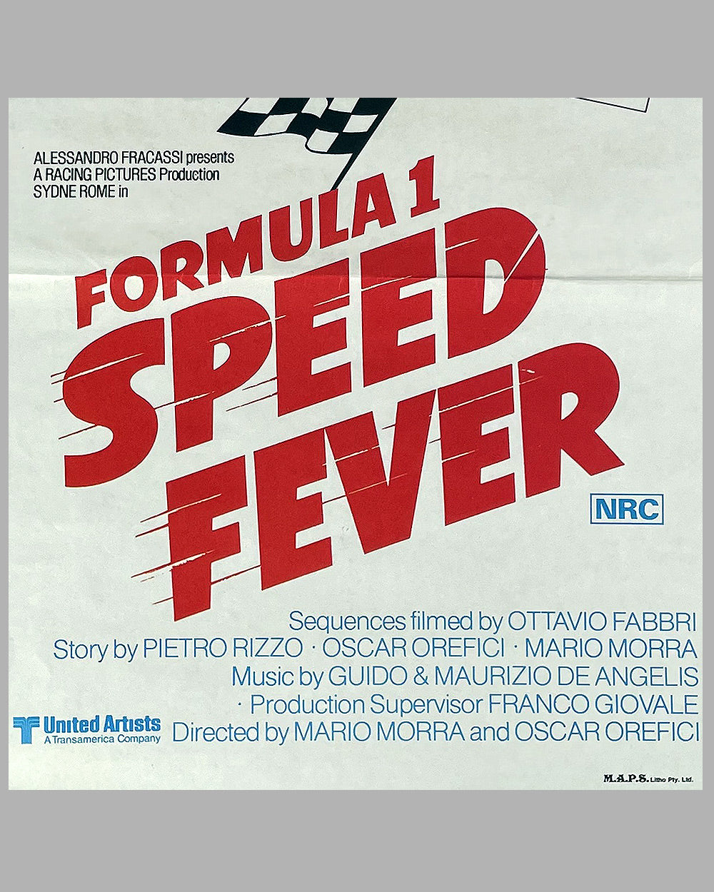 Formula 1 Speed Fever movie poster, 1978, U.S.A., starring Sydne Rome 3
