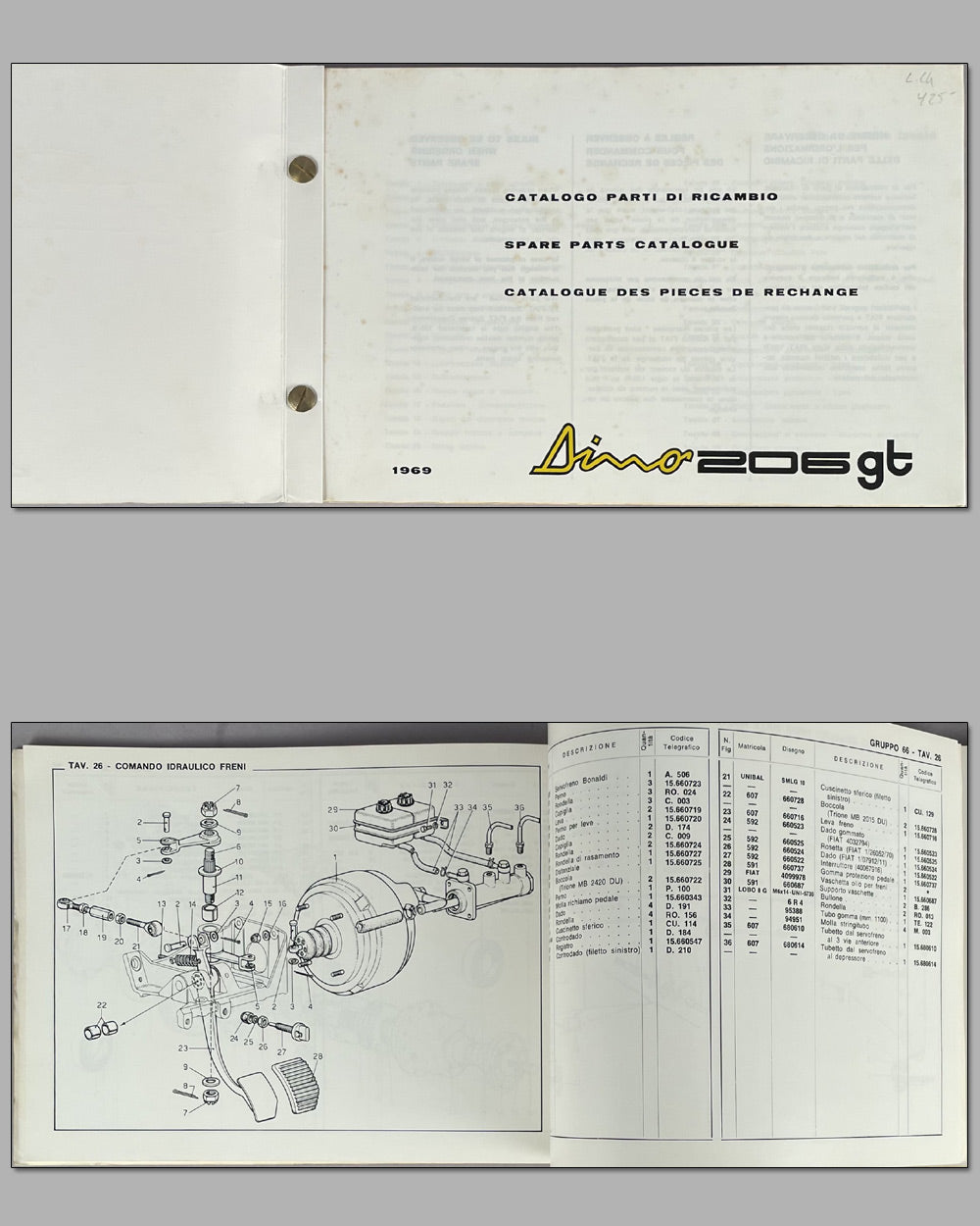 Ferrari 206 GT Dino factory spare parts catalog, 1969 2