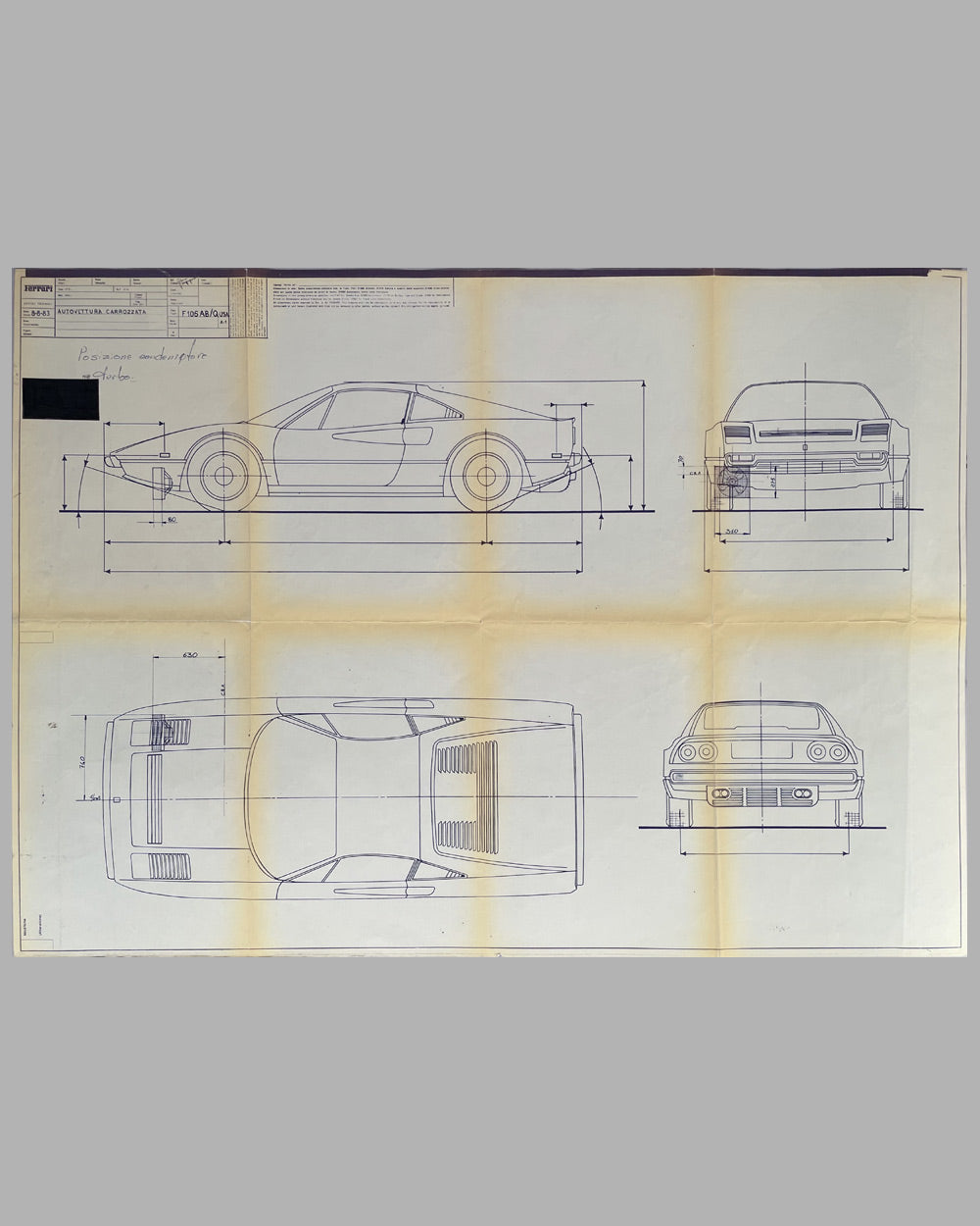 Ferrari 308 GTB factory period blueprint, dated 1983