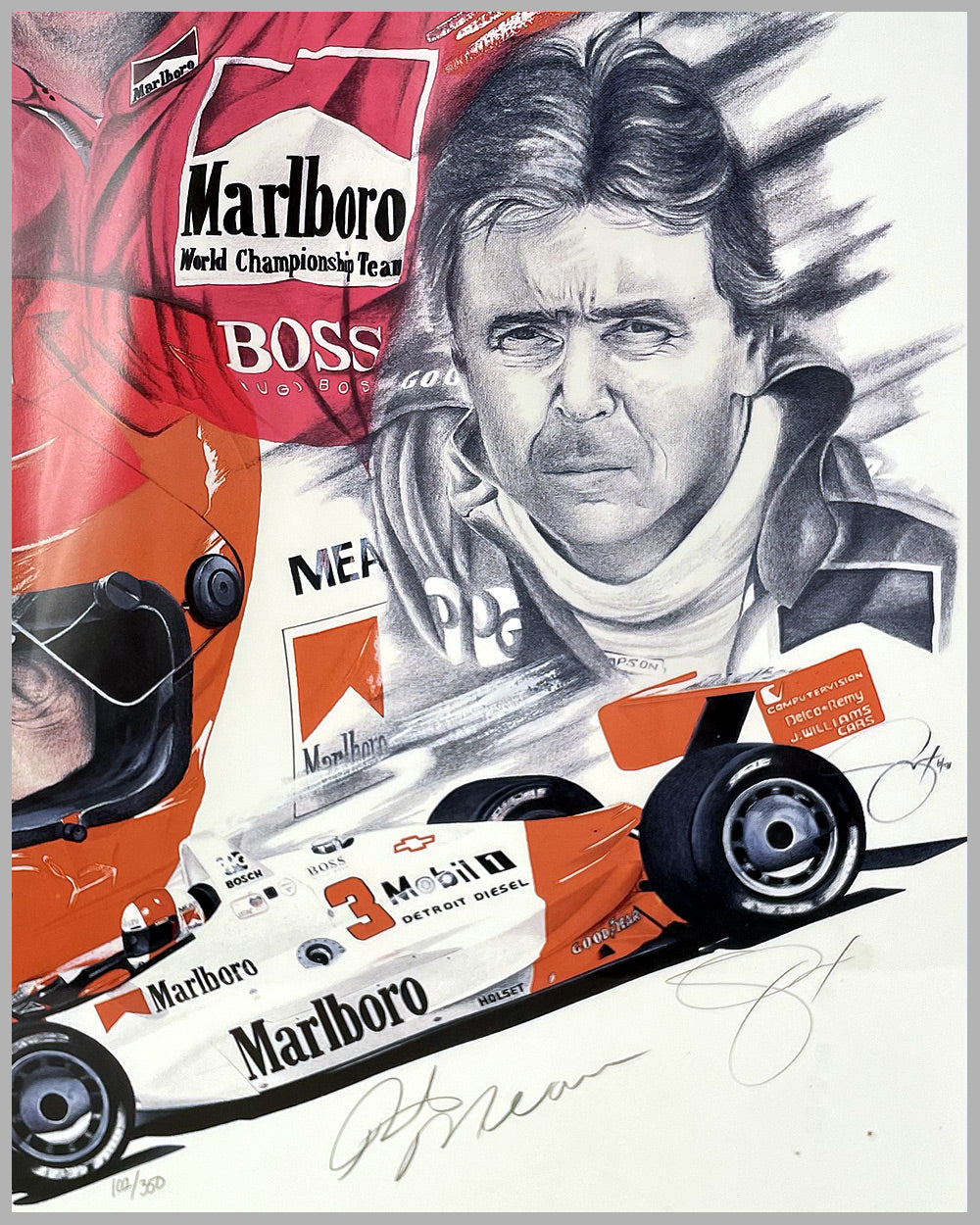 Rick Mears Collector’s Series 1991 poster by Gordon Cox, hand autographed by Mears 3