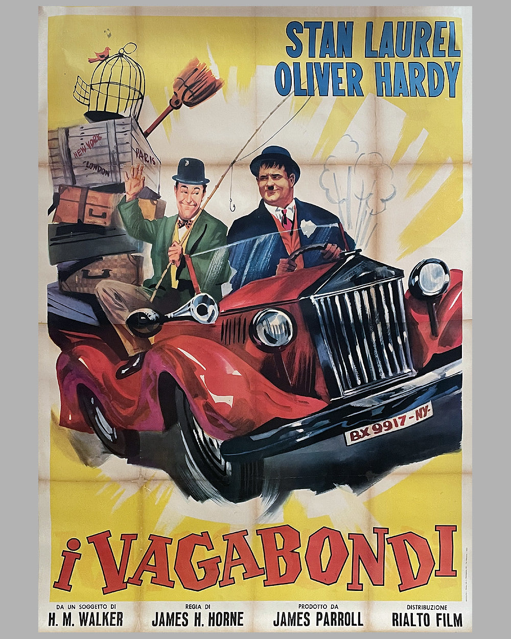 “I Vagabondi” large movie poster, 1930, starring Laurel & Hardy