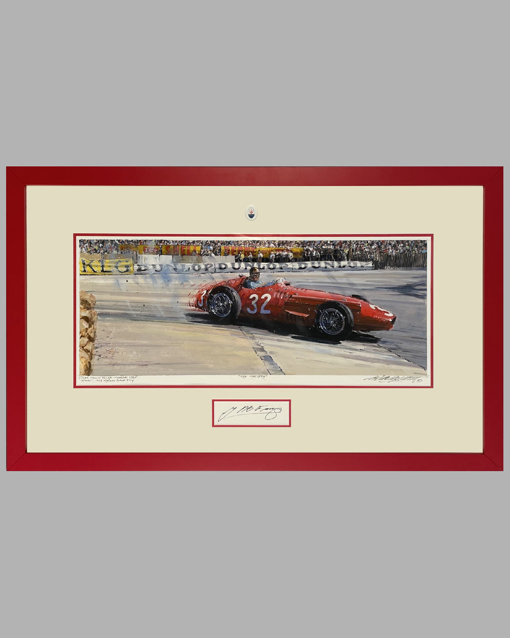 The Maestro painting by Nicholas Watts, autographed by Fangio