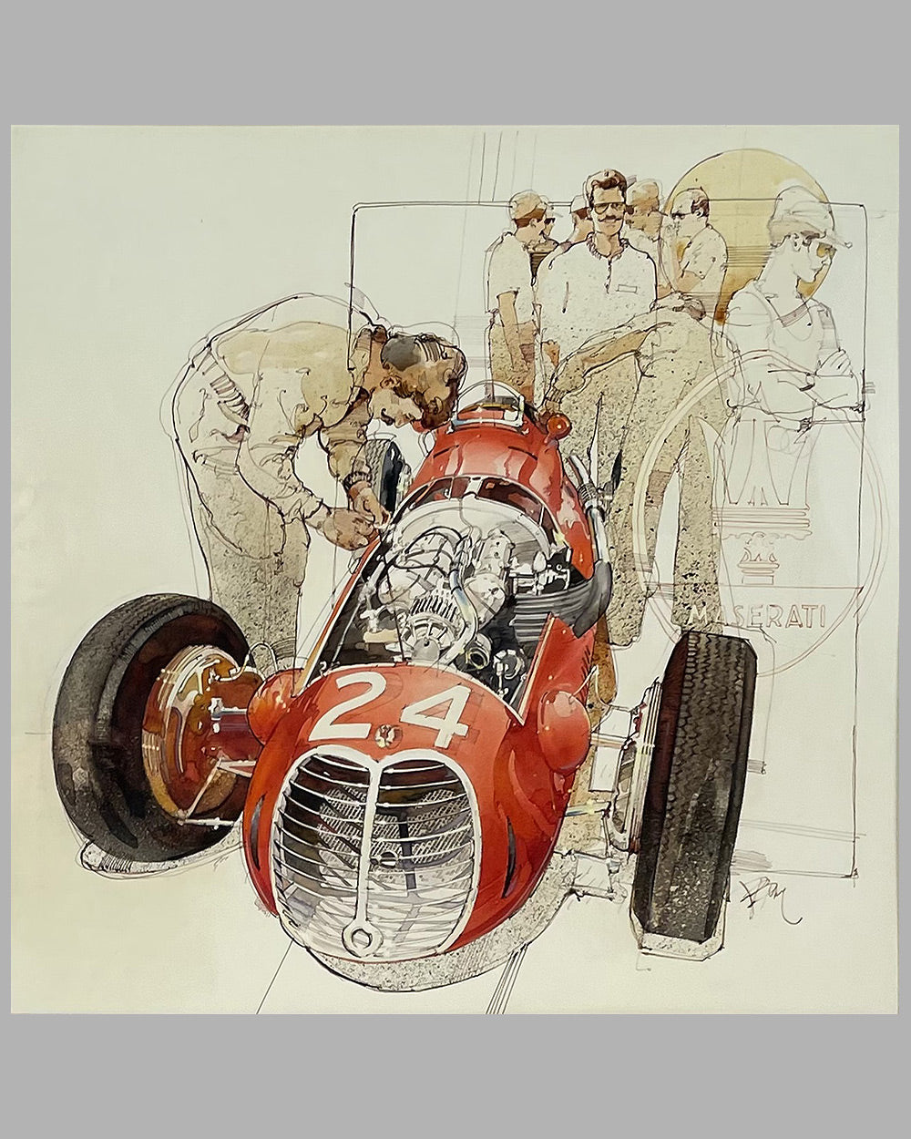 Post war Maserati Grand Prix car painting by Dennis Brown 2