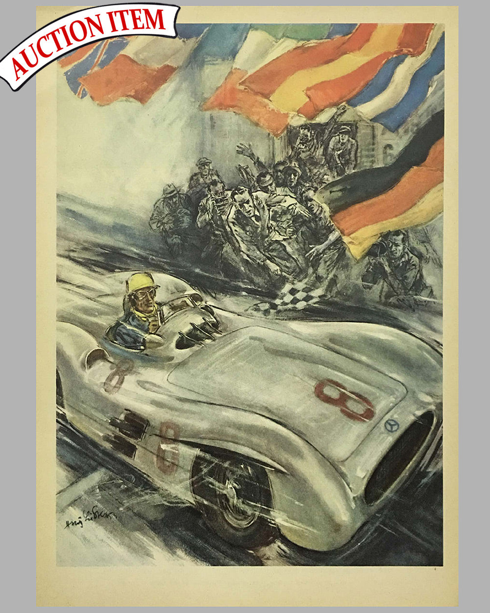 1955 Mercedes Benz original victory poster by Hans Liska, Germany