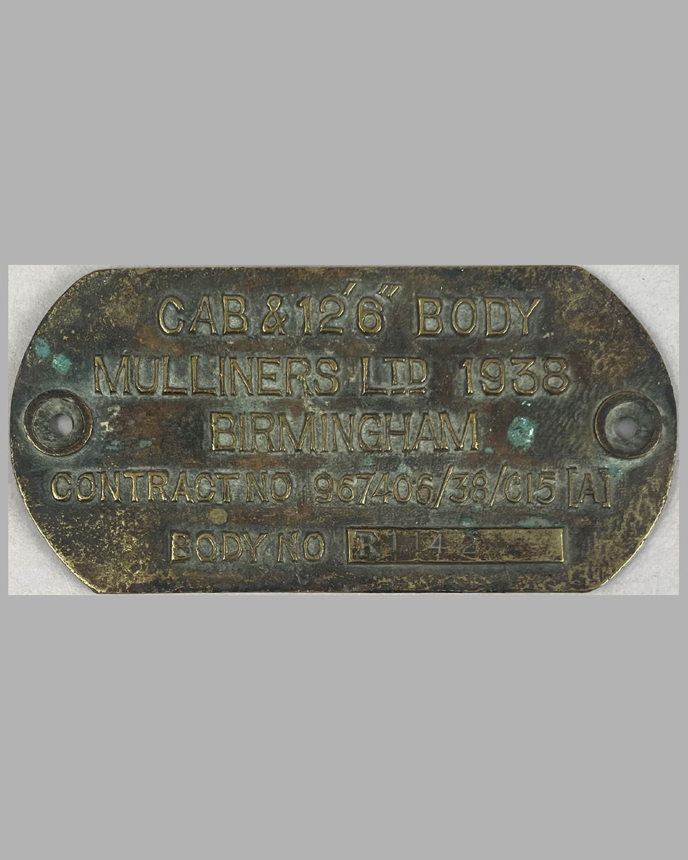 Mulliners Ltd. 1938 bronze plate