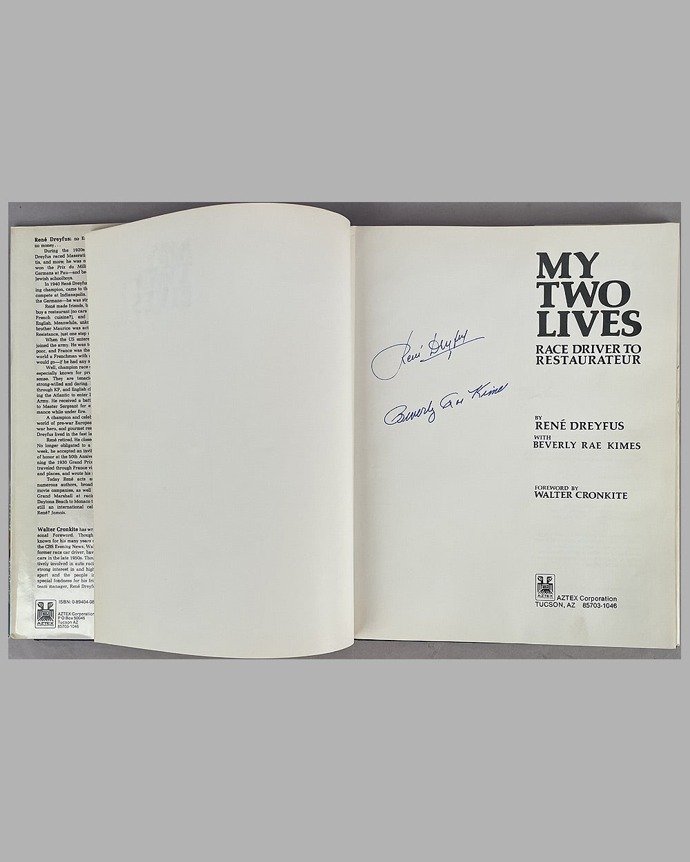 My Two Lives book by René Dreyfus & Beverly Rae Kimes, 1st edition, 1983, autographed by Dreyfus, Race Driver to Restaurateur 2