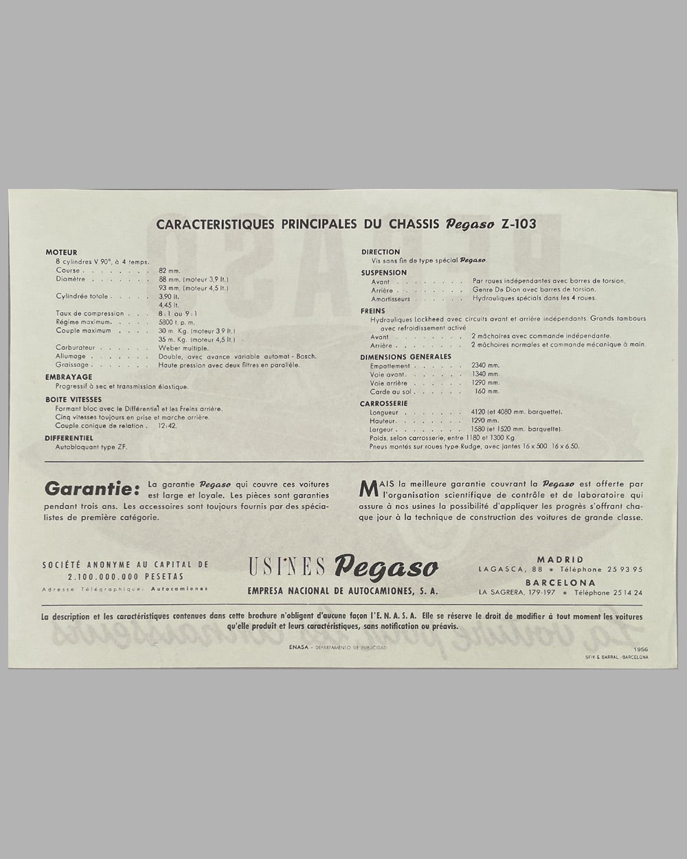 Pegaso Z-103 sales sheet, 1956 2