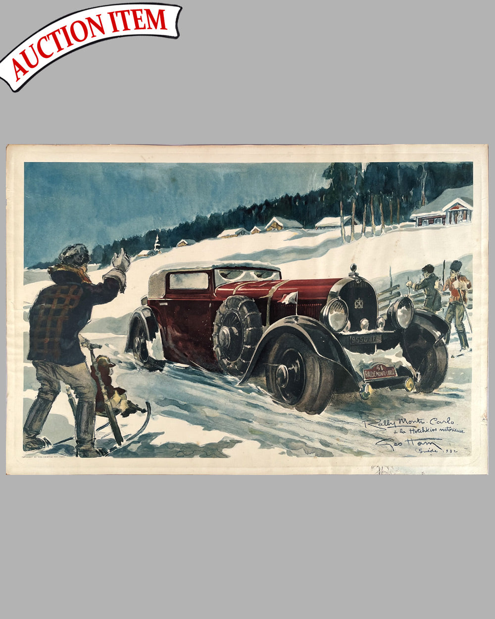 Rally de Monte Carlo 1932 period lithograph by Geo Ham