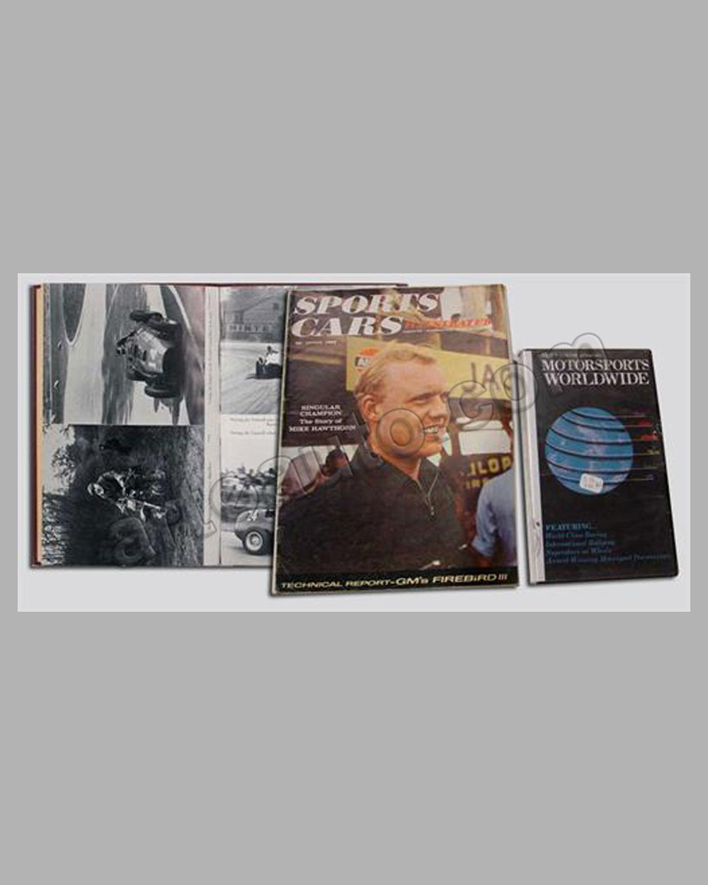 Three Mike Hawthorn items (magazine, video, book)