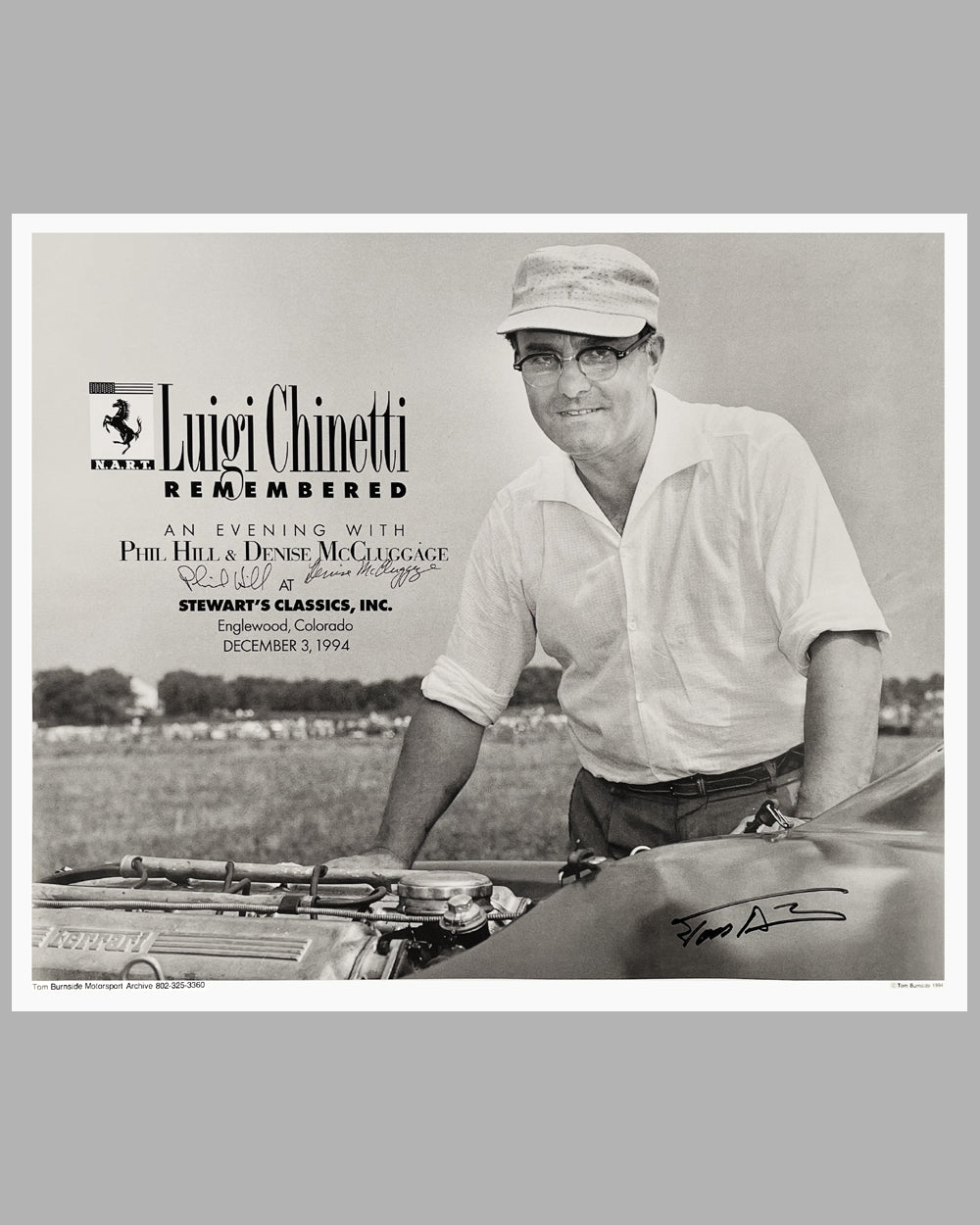 "Luigi Chinetti Remembered" poster autographed by Phil Hill & Denise McCluggage
