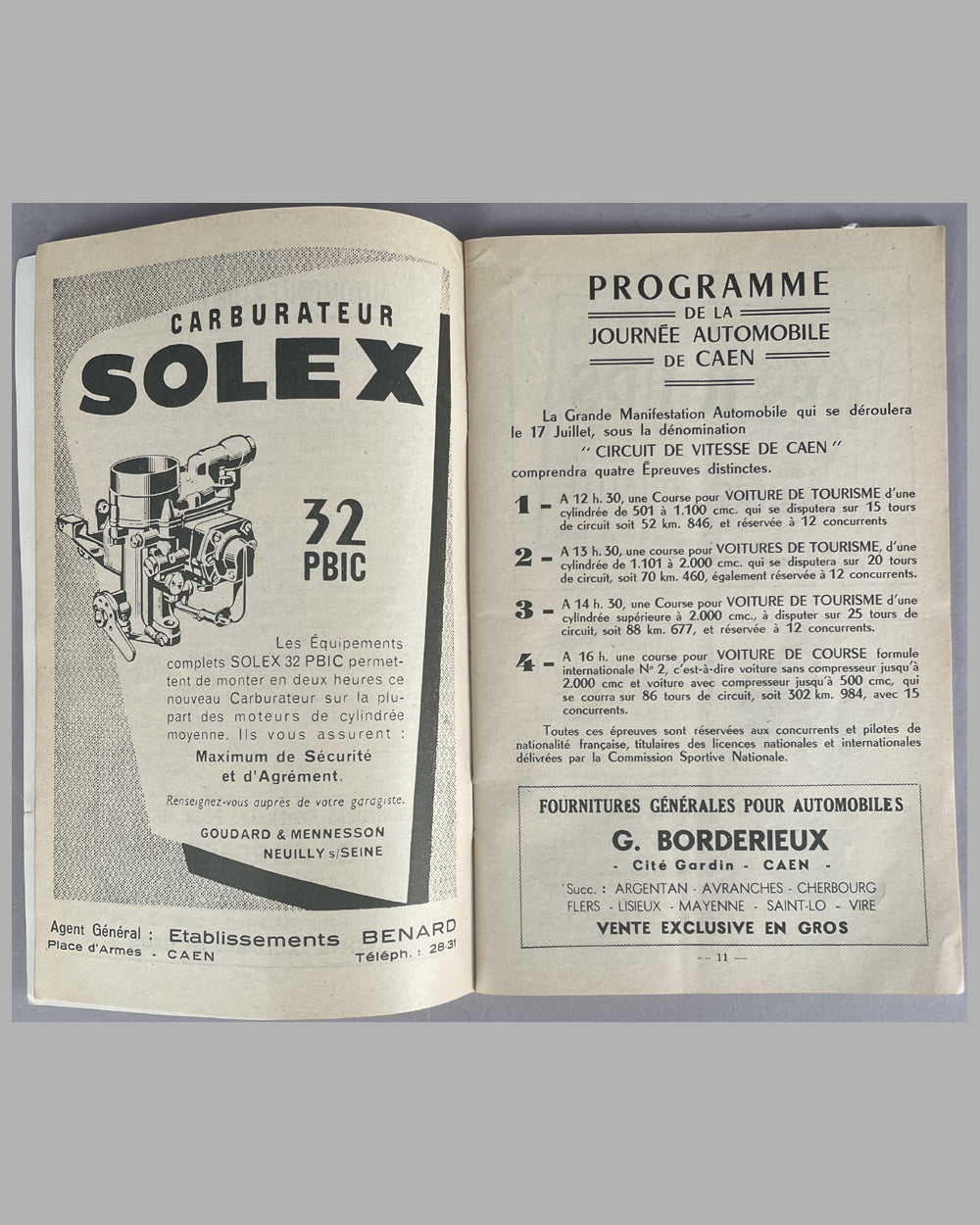 The 1st Grand Prix de Caen, 1952 Circuit de Vitesse de la Prairie race program 2