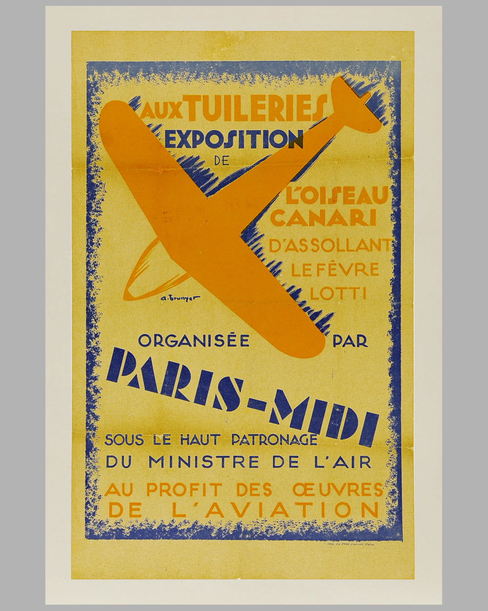 Exposition de l’Oiseau Canari original poster by Abel Brunyer, late 1920's