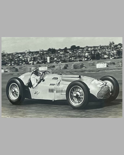 Pierre Levegh in his Talbot Lago b&w photographed by T.C. March, signed 2