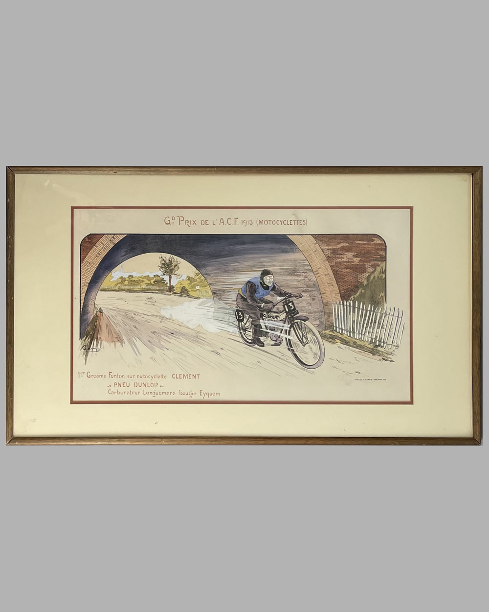"Grand Prix de l' A.C.F. 1913 (Motocyclettes)" lithograph by Marguerite (Gamy) Montaut