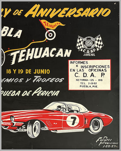 Rally de Aniversario from Puebla to Tehuacan silk screen poster, 1955 2