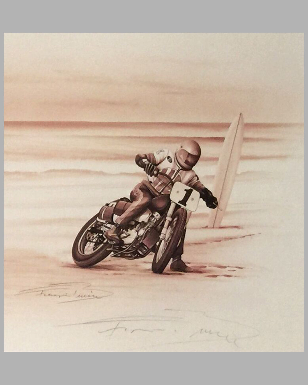 The Eighties - Harleys on the Beach sepia-tone print by Francois Bruere 2