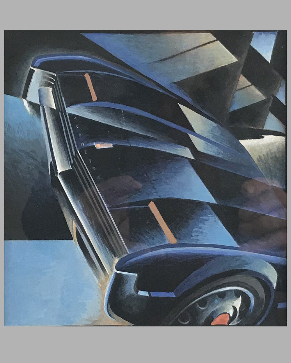 Oldsmobile Toronado gouache on board, by Alain Lévesque, mid-1990's
