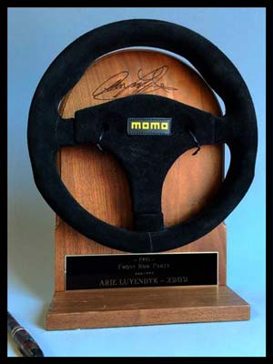 Indianapolis 500 Front Row Qualifier Trophy to Arie Luyendyk, 1995, autographed