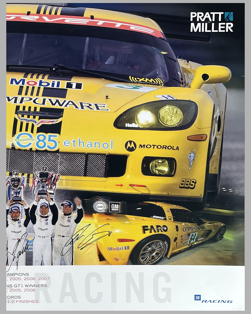 Corvette Racing poster produced by G.M., autographed by 5 drivers 3