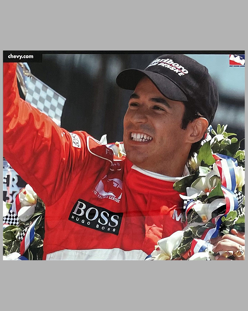 Chevrolet wins the 2001 Indy 500 ad copy, autographed by Helio Castroneves 2
