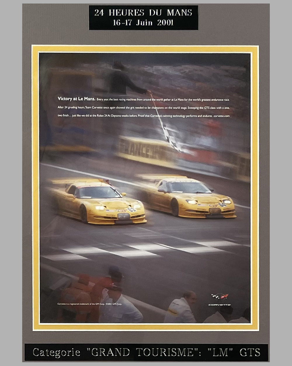 General Motors ad copy for the 2001 Corvette Racing team, autographed by 6 drivers 2