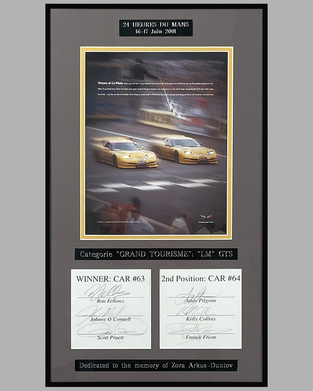 General Motors ad copy for the 2001 Corvette Racing team, autographed by 6 drivers