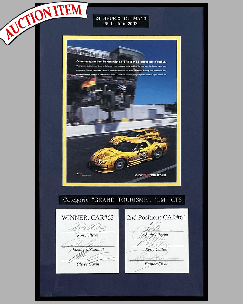 General Motors ad copy for the 2002 Corvette factory team, autographed by 6 drivers