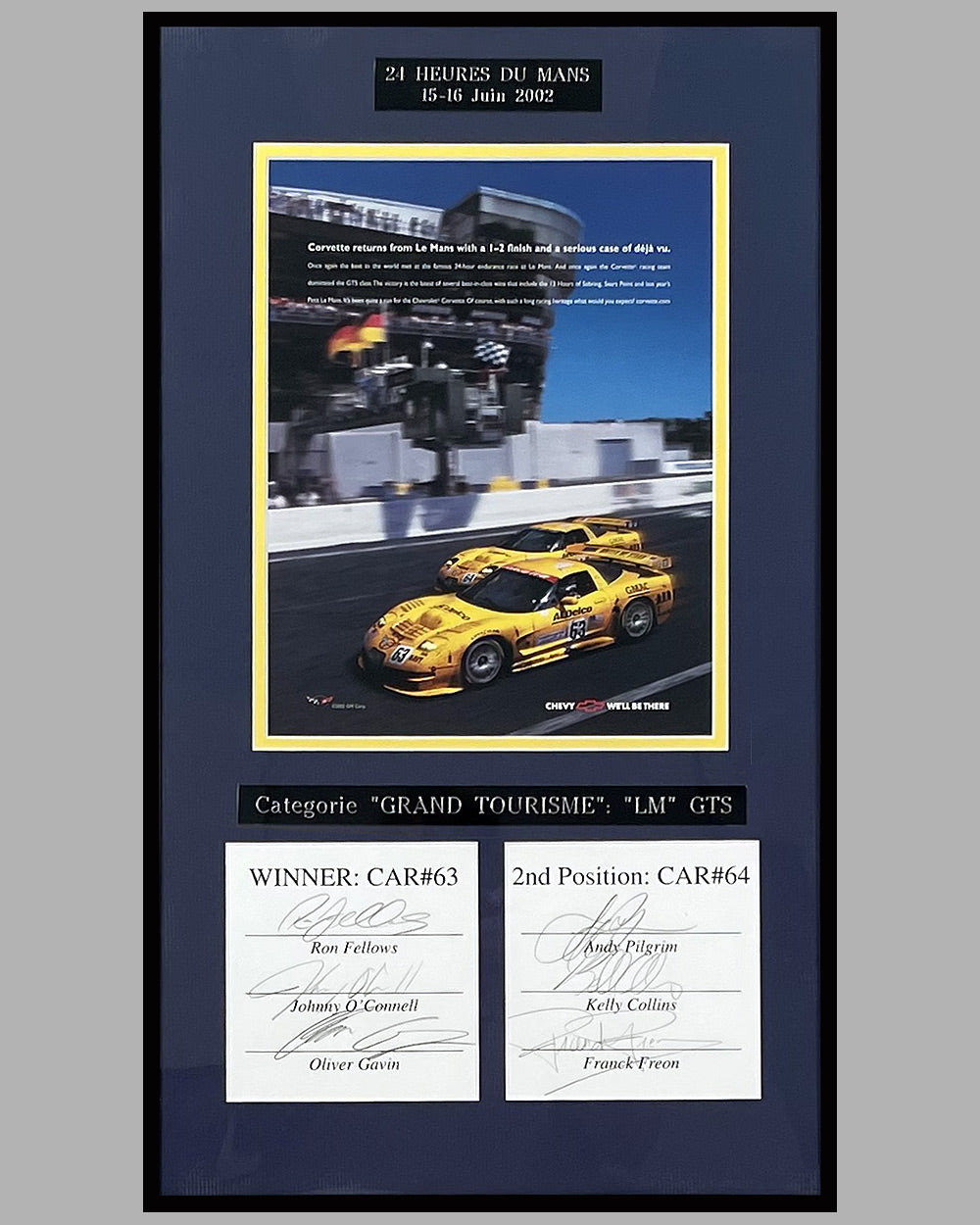 General Motors ad copy for the 2002 Corvette factory team, autographed by 6 drivers