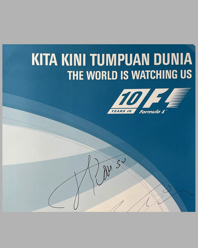 2005 Malaysian Grand Prix official poster, autographed by 3 drivers who made it to the podium 2